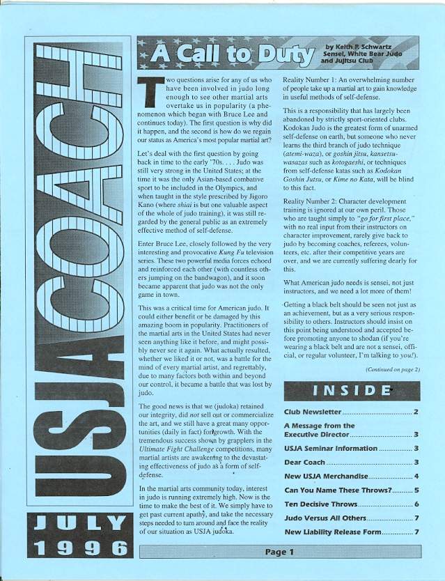 07/96 USJA Coach Newsletter